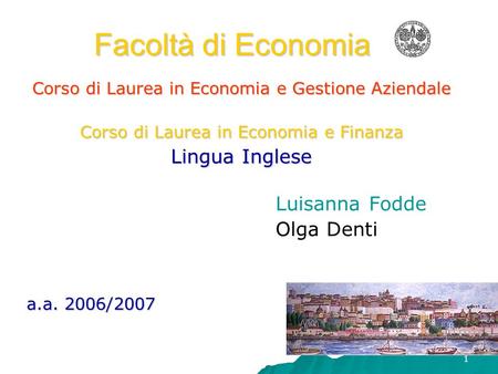 Facoltà di Economia Lingua Inglese Olga Denti