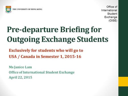 Pre-departure Briefing for Outgoing Exchange Students