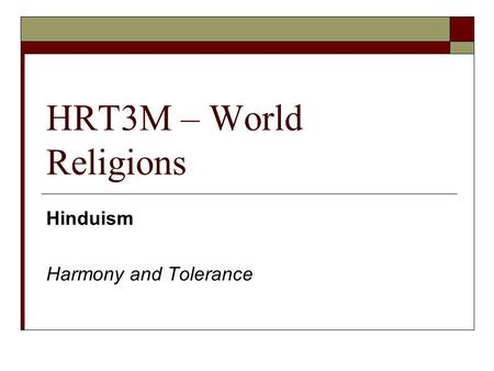 Hinduism Harmony and Tolerance