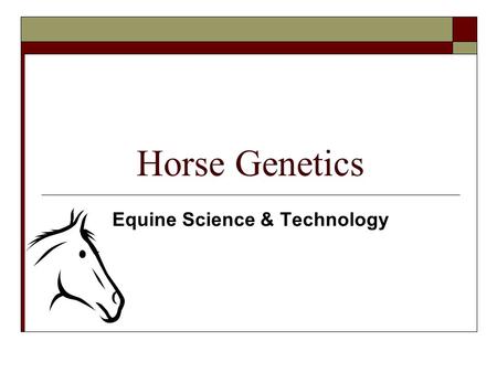 Horse Genetics Equine Science & Technology. Horse Genetics Nature ordained that genetics be applied to horse breeding long before there were geneticists.