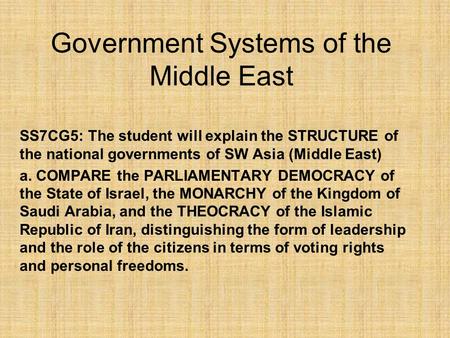 Government Systems of the Middle East