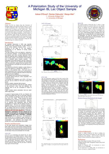 A Polarization Study of the University of Michigan BL Lac Object Sample Askea O'Dowd 1, Denise Gabuzda 1, Margo Aller 2 1 - University College Cork 2 -