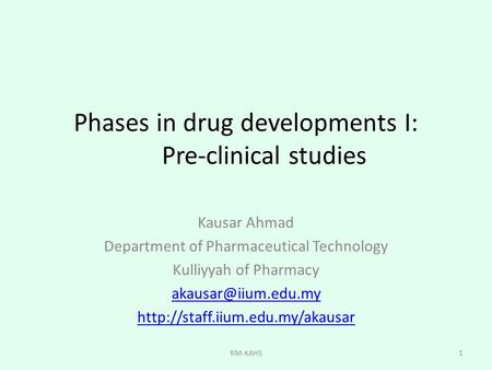 Phases in drug developments I: Pre-clinical studies