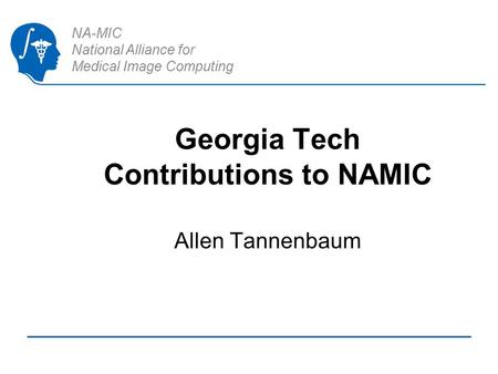 NA-MIC National Alliance for Medical Image Computing Georgia Tech Contributions to NAMIC Allen Tannenbaum.