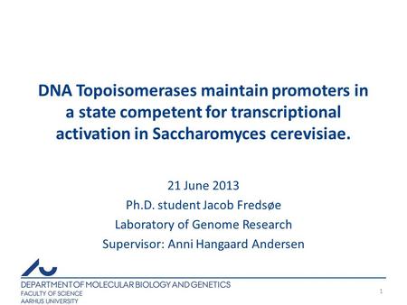 DNA Topoisomerases maintain promoters in a state competent for transcriptional activation in Saccharomyces cerevisiae. 21 June 2013 Ph.D. student Jacob.