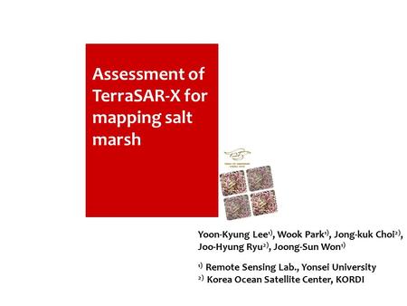 Assessment of TerraSAR-X for mapping salt marsh Yoon-Kyung Lee 1), Wook Park 1), Jong-kuk Choi 2), Joo-Hyung Ryu 2), Joong-Sun Won 1) 1) Remote Sensing.