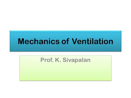 Mechanics of Ventilation Prof. K. Sivapalan. Introduction 20132Mechanics of Ventilation.