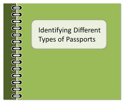 Identifying Different Types of Passports. Objectives By the end of this topic, you will be able to: Identify different types of passports Identify the.