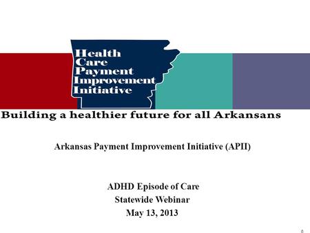 0 0 Arkansas Payment Improvement Initiative (APII) ADHD Episode of Care Statewide Webinar May 13, 2013.