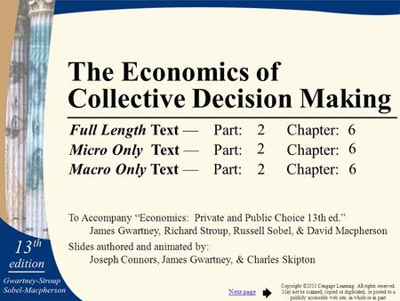 To Accompany “Economics: Private and Public Choice 13th ed.” James Gwartney, Richard Stroup, Russell Sobel, & David Macpherson Slides authored and animated.