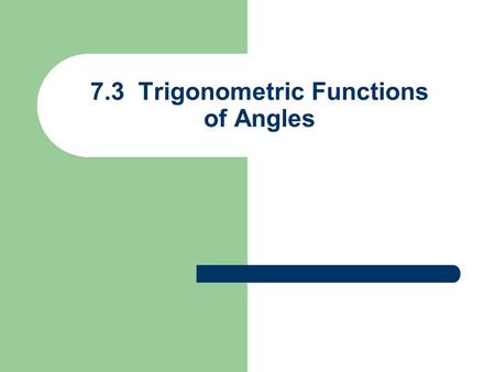 7.3 Trigonometric Functions of Angles. Angle in Standard Position Distance r from ( x, y ) to origin always (+) r ( x, y ) x y  y x.