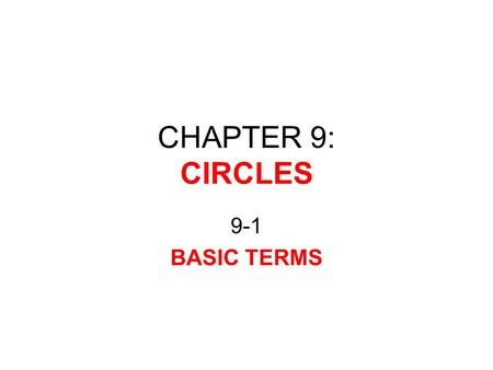 CHAPTER 9: CIRCLES 9-1 BASIC TERMS. Objective Today we will learn about chords, tangents, and secants of circles. Building a good understanding of these.