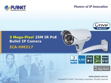 3 Mega-Pixel 25M IR PoE Bullet IP Camera ICA-HM317.