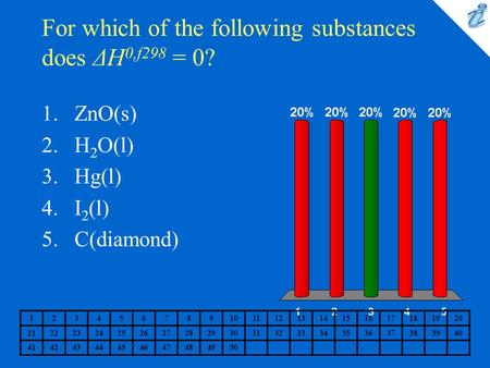For which of the following substances does ΔH 0,f298 = 0? 1234567891011121314151617181920 2122232425262728293031323334353637383940 41424344454647484950.