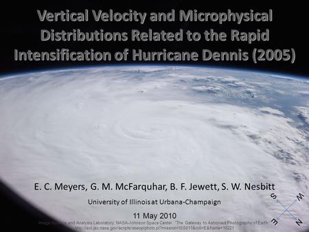 E. C. Meyers, G. M. McFarquhar, B. F. Jewett, S. W. Nesbitt University of Illinois at Urbana-Champaign 11 May 2010 Vertical Velocity and Microphysical.