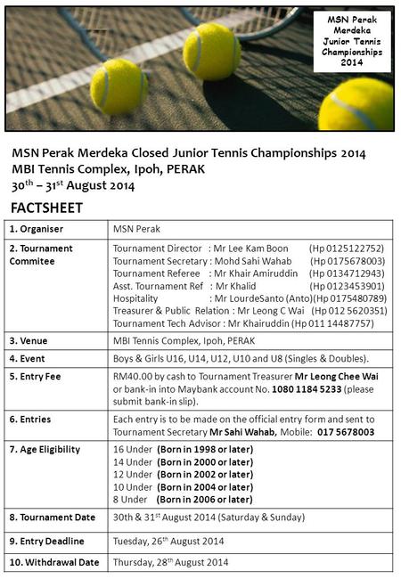 MSN Perak Merdeka Junior Tennis Championships 2014