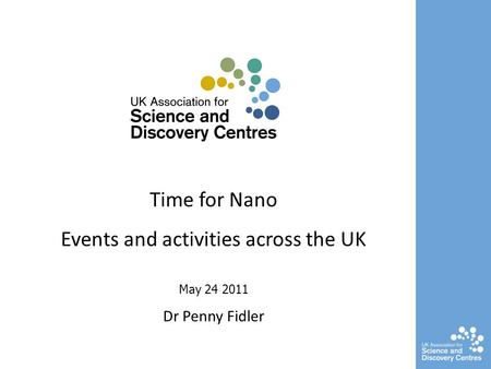 Time for Nano Events and activities across the UK May 24 2011 Dr Penny Fidler.