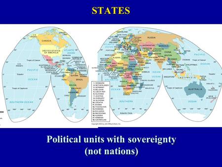 STATES Political units with sovereignty (not nations)