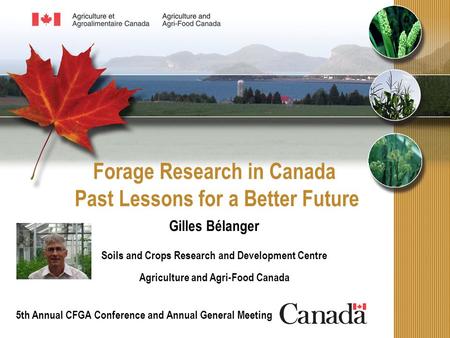 Forage Research in Canada Past Lessons for a Better Future Gilles Bélanger Soils and Crops Research and Development Centre Agriculture and Agri-Food Canada.