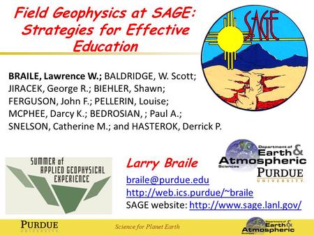 Science for Planet Earth Larry Braile  SAGE website:
