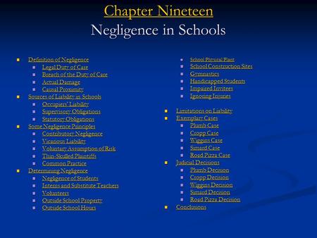 Chapter Nineteen Chapter Nineteen Negligence in Schools Chapter Nineteen Definition of Negligence Definition of Negligence Definition of Negligence Definition.