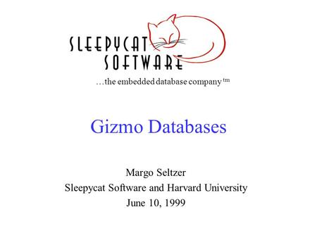 …the embedded database company tm Gizmo Databases Margo Seltzer Sleepycat Software and Harvard University June 10, 1999.