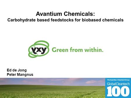 Avantium Chemicals: Carbohydrate based feedstocks for biobased chemicals Ed de Jong Peter Mangnus.