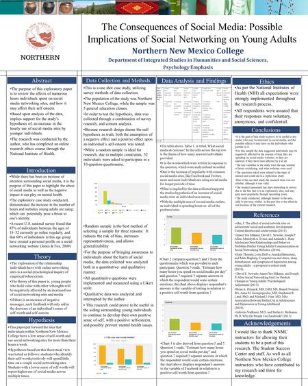 The Consequences of Social Media: Possible Implications of Social Networking on Young Adults Northern New Mexico College Department of Integrated Studies.