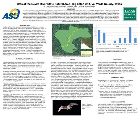 Bats of the Devils River State Natural Area- Big Satan Unit, Val Verde County, Texas F. Grayson Allred, Robert C. Dowler, and Loren K. Ammerman ABSTRACT.