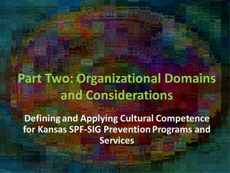 Part Two: Organizational Domains and Considerations Defining and Applying Cultural Competence for Kansas SPF-SIG Prevention Programs and Services.