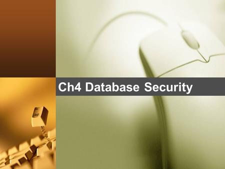 Ch4 Database Security. Security  Security - protection from malicious attempts to steal or modify data.  Database system level Authentication and authorization.