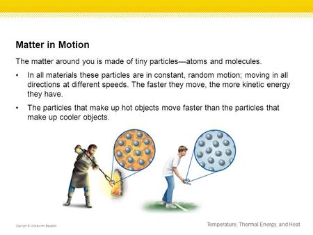 Matter in Motion The matter around you is made of tiny particles—atoms and molecules. In all materials these particles are in constant, random motion;
