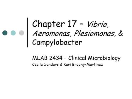 Chapter 17 – Vibrio, Aeromonas, Plesiomonas, & Campylobacter MLAB 2434 – Clinical Microbiology Cecile Sanders & Keri Brophy-Martinez.