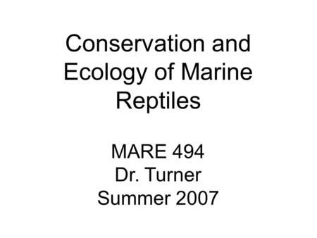 Conservation and Ecology of Marine Reptiles MARE 494 Dr. Turner Summer 2007.