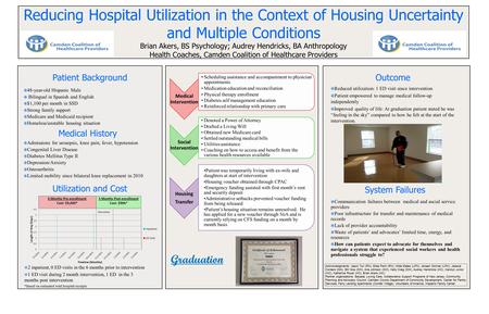 Reducing Hospital Utilization in the Context of Housing Uncertainty and Multiple Conditions Brian Akers, BS Psychology; Audrey Hendricks, BA Anthropology.