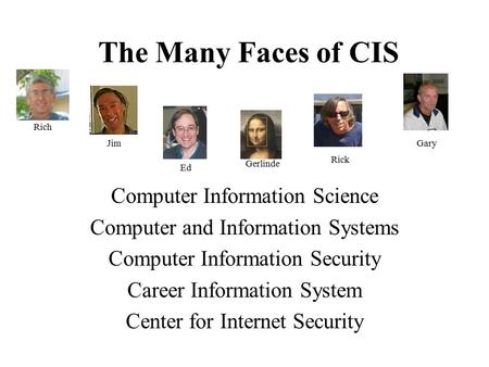 The Many Faces of CIS Computer Information Science Computer and Information Systems Computer Information Security Career Information System Center for.