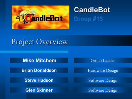 Project Overview Mike Mitchem Brian Donaldson Steve Hudson Glen Skinner Group Leader Hardware Design Software Design.
