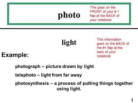 photo light Example: photograph – picture drawn by light