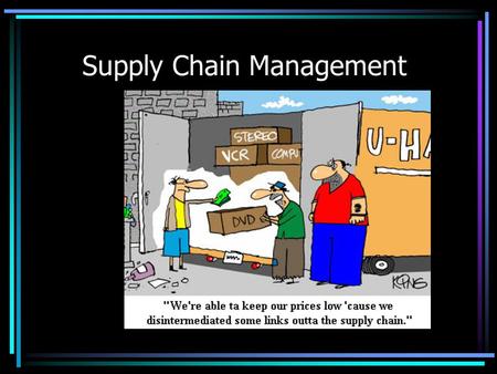 Supply Chain Management. Overview What is it? Supply chain strategies Purchasing -> Read –Outsourcing –Partnering Managing the supply chain –Postponement.
