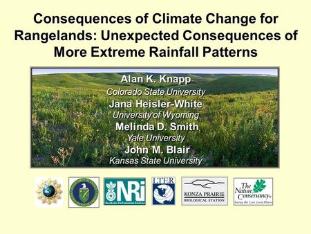 Consequences of Climate Change for Rangelands: Unexpected Consequences of More Extreme Rainfall Patterns Alan K. Knapp Colorado State University Jana Heisler-White.