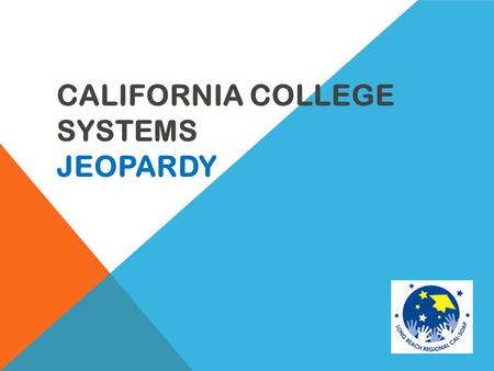 CALIFORNIA COLLEGE SYSTEMS JEOPARDY 400 Community Colleges 100 300 200 500 100 200 400 California State University 300 500 100 University of California.