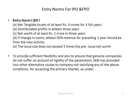 Entry Norms For IPO &FPO