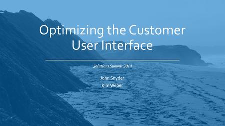 Solutions Summit 2014 Optimizing the Customer User Interface John Snyder Kim Weber.