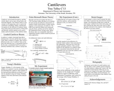 Cantilevers Trey Talley C’13 Department of Physics and Astronomy Sewanee: The University of the South, Sewanee, TN Introduction Cantilevers can be found.