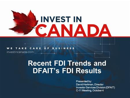 Recent FDI Trends and DFAIT’s FDI Results