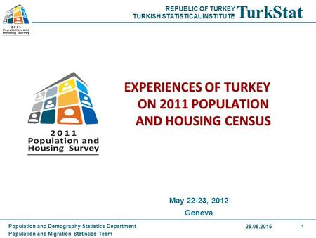 REPUBLIC OF TURKEY TURKISH STATISTICAL INSTITUTE TurkStat Population and Demography Statistics Department Population and Migration Statistics Team 25.05.20151.
