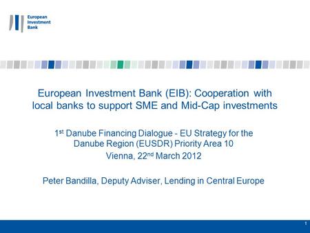 1 European Investment Bank (EIB): Cooperation with local banks to support SME and Mid-Cap investments 1 st Danube Financing Dialogue - EU Strategy for.