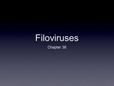 Filoviruses Chapter 38. Filoviruses Filamentous RNA viruses Africa, Philippines Two genera Ebolavirus Marburgvirus (Africa only) Cause hemorrhagic fevers.