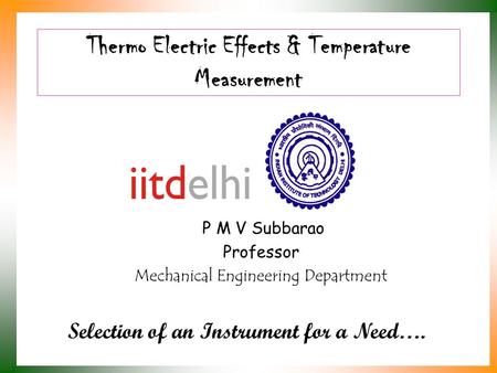 Thermo Electric Effects & Temperature Measurement