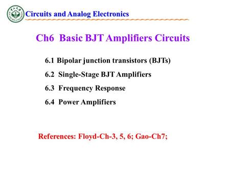 Ch6 Basic BJT Amplifiers Circuits